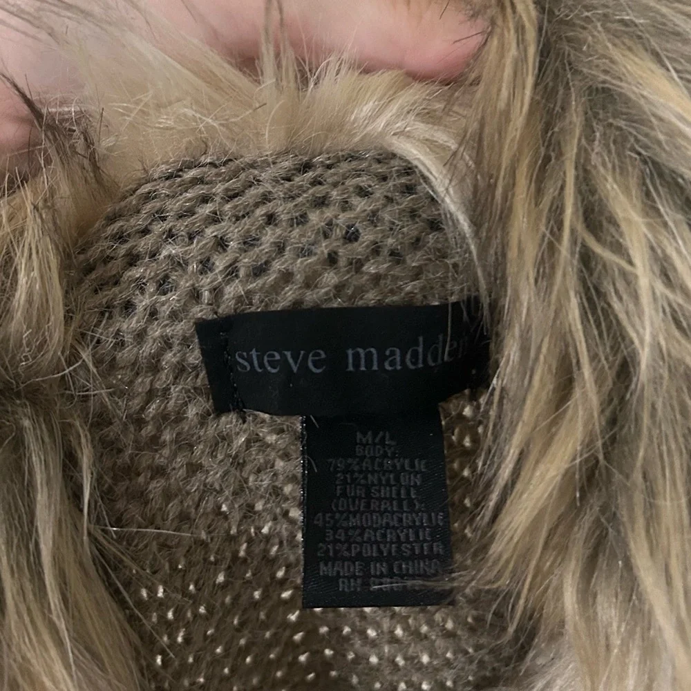 Steve Madden Lida Sweater Vest Faux Fun Brown Front Tie Knit Cardigan Size M/L - Picture 7 of 8